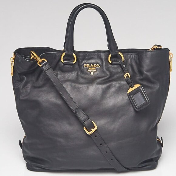 Women's Black Shopping Tote Bag with Gold Hardware - Picture 1 of 12